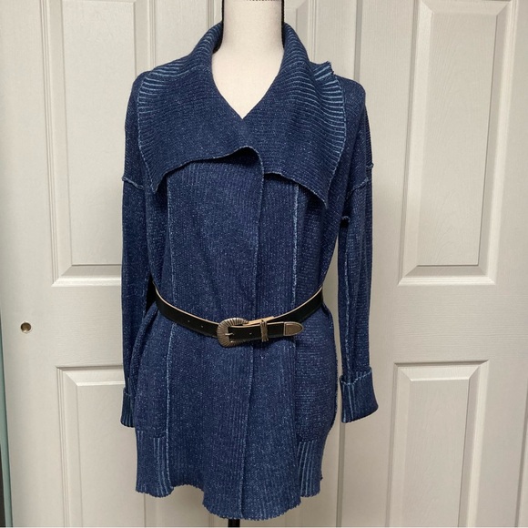 NWOT Poof! Open Cardi dropped shoulder Oversized collar Color:Blue Denim; Size M - Picture 7 of 11